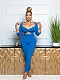 Women Kinky-cut Sexy Long-sleeved Blue Jumpsuit MOF-6691