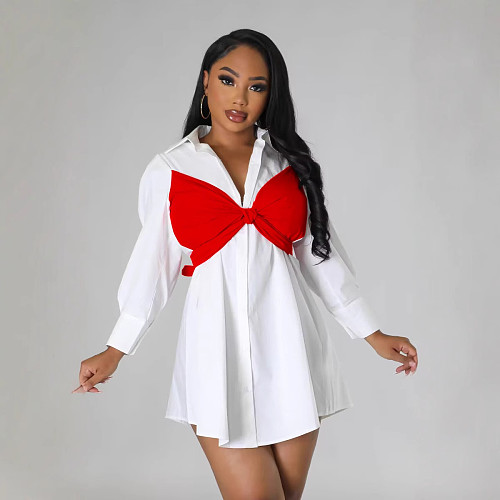 Casual Women Splicing Chest Wrap Shirt Dress BS-1373