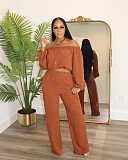 Women's Fashion One-shoulder Solid Color Long Sleeve Casual Two-piece Set ORY-5262