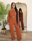 Women's Fashion One-shoulder Solid Color Long Sleeve Casual Two-piece Set ORY-5262