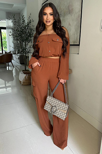Women's Fashion One-shoulder Solid Color Long Sleeve Casual Two-piece Set ORY-5262
