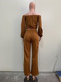 Women's Fashion One-shoulder Solid Color Long Sleeve Casual Two-piece Set ORY-5262