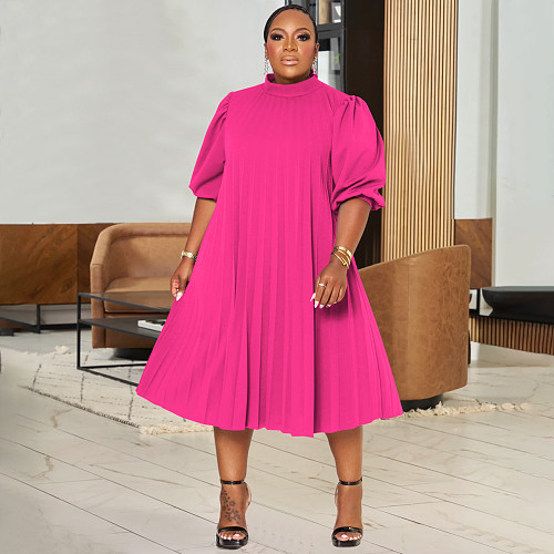 Women's Fashion Africa Solid Color Pleated Plus-size Dress NNWY-8058