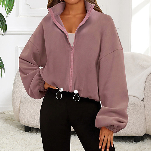 Casual Women Long Sleeve Solid Color Zipper Jackets Top JLY-6780