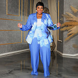 Plus-size Women's Printed Blazer And Long Pants Casual Two Pieces Sets NNWY-6068
