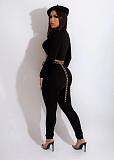 Women Folds Crop Top And Bodycon Pencil Pants Sexy 2 Pieces Sets HMS-6519