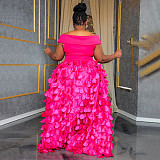 Sexy Off Shoulder Solid Color Feather Large Size Long Dresses NNWY-8052