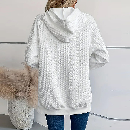 Women's Hoodie Split Bottom White Casual Top JLY-6509