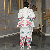 Plus-size Women's Printed Blazer And Long Pants Casual Two Pieces Sets NNWY-6068