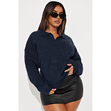 Casual Women Lapel Collar Pullover Knitted Sweater Top ASL-6762