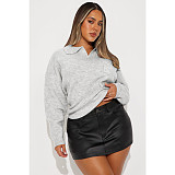 Casual Women Lapel Collar Pullover Knitted Sweater Top ASL-6762
