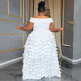 Sexy Off Shoulder Solid Color Feather Large Size Long Dresses NNWY-8052