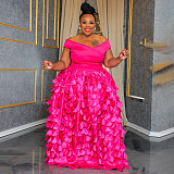 Sexy Off Shoulder Solid Color Feather Large Size Long Dresses NNWY-8052
