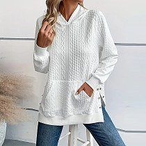 Women's Hoodie Split Bottom White Casual Top JLY-6509