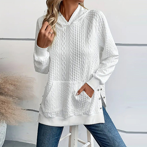 Women's Hoodie Split Bottom White Casual Top JLY-6509