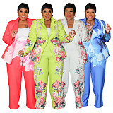 Plus-size Women's Printed Blazer And Long Pants Casual Two Pieces Sets NNWY-6068