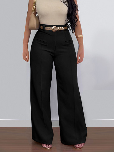 Women Solid Color Mid-waist Long Straight Pants (without Belt) SH-391258
