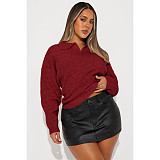 Casual Women Lapel Collar Pullover Knitted Sweater Top ASL-6762
