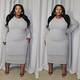 Women Solid Color Long Coat And Bodycon Dress Large Size Sets NNWY-8057