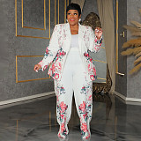 Plus-size Women's Printed Blazer And Long Pants Casual Two Pieces Sets NNWY-6068