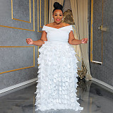 Sexy Off Shoulder Solid Color Feather Large Size Long Dresses NNWY-8052