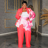 Plus-size Women's Printed Blazer And Long Pants Casual Two Pieces Sets NNWY-6068