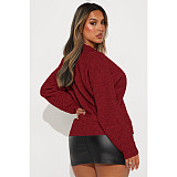 Casual Women Lapel Collar Pullover Knitted Sweater Top ASL-6762