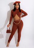 Women Folds Crop Top And Bodycon Pencil Pants Sexy 2 Pieces Sets HMS-6519