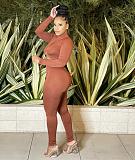 Women Folds Crop Top And Bodycon Pencil Pants Sexy 2 Pieces Sets HMS-6519