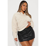 Casual Women Lapel Collar Pullover Knitted Sweater Top ASL-6762