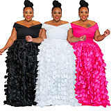 Sexy Off Shoulder Solid Color Feather Large Size Long Dresses NNWY-8052