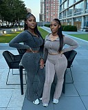 Leisure Women Zipper Hoodies And Slit Long Pants 2 Pieces Sets MEM-88604