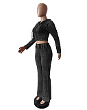 Leisure Women Zipper Hoodies And Slit Long Pants 2 Pieces Sets MEM-88604