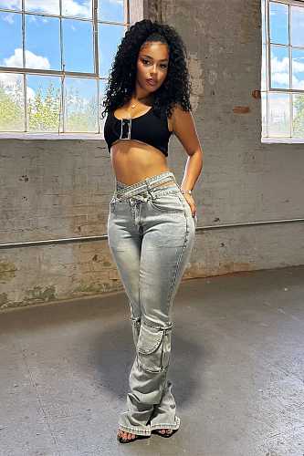 Casual Women Zipper High-stretch Middle Waist Long Jeans LX-6031