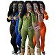 Women Zipper Low-waist Fleece Sporty Two-pieces Suit CH-24066