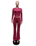 Casual Women Zipper Jacket And Long Pants Solid Color 2 Pieces Sets MEM-88605