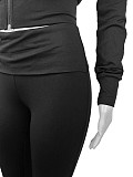 Women Zipper Low-waist Fleece Sporty Two-pieces Suit CH-24066