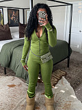 Women Zipper Low-waist Fleece Sporty Two-pieces Suit CH-24066