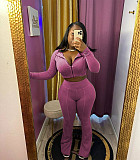 Leisure Women Zipper Hoodies And Slit Long Pants 2 Pieces Sets MEM-88604