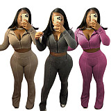 Leisure Women Zipper Hoodies And Slit Long Pants 2 Pieces Sets MEM-88604