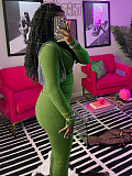 Women Zipper Low-waist Fleece Sporty Two-pieces Suit CH-24066