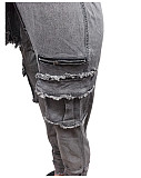 Leisure Women Lace-up Pockets Slim Zipper Denim Jumpsuit MEM-88601