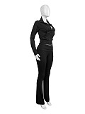 Women Zipper Low-waist Fleece Sporty Two-pieces Suit CH-24066