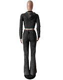 Leisure Women Zipper Hoodies And Slit Long Pants 2 Pieces Sets MEM-88604