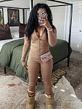 Women Zipper Low-waist Fleece Sporty Two-pieces Suit CH-24066
