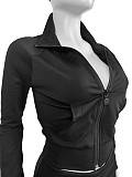 Women Zipper Low-waist Fleece Sporty Two-pieces Suit CH-24066