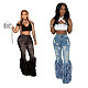 Women Middle Waist Pearl Vintage Feathered Long Jeans MEM-88600
