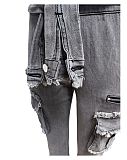 Leisure Women Lace-up Pockets Slim Zipper Denim Jumpsuit MEM-88601
