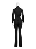 Women Zipper Low-waist Fleece Sporty Two-pieces Suit CH-24066
