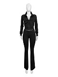Women Zipper Low-waist Fleece Sporty Two-pieces Suit CH-24066